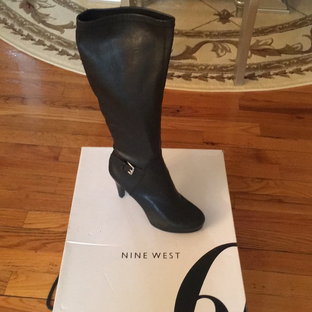 Nine West knee high black leather boots